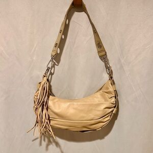SOLD Vintage Beige Fringe Leather Purse Hand Bag